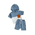 thumbnail image 1 of FEORJGP Toddler Boys 2 Piece Outfits Infant Short Sleeve T-Shirt Hoodies Contrast Colors Hooded Sweatshirt Tops and Elastic Shorts Little Boy Summer Casual Daily Clothes Set, 1 of 9