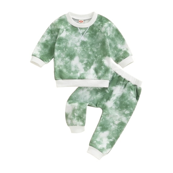 FEORJGP Toddler Boys 2Pcs Outfits 6M 12M 18M 2T 3T 4T Infant Baby Long Sleeve Sweatshirts Tie-Dye Print T-Shirts Crew Neck Pullovers Tops and Long Pan Cute Casual Clothes Set for Spring Fall