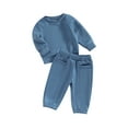 thumbnail image 1 of FEORJGP Toddler Boys Fall Outfits Infant Baby Long Sleeve Sweatshirts Solid Color Pullover Crew Neck Tops and Elastic Waist Sweatpants Long Pants 2Pcs Clothes Set, 1 of 9