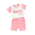 thumbnail image 1 of FEORJGP Toddler Boys Girls Easter Outfit Infant 0-3Y Short Sleeve T-shirt Crewneck Shirt Contrast Color Tops and Drawstring Shorts Sets Newborn Loose Casual Summer Daily Clothes Set, 1 of 9