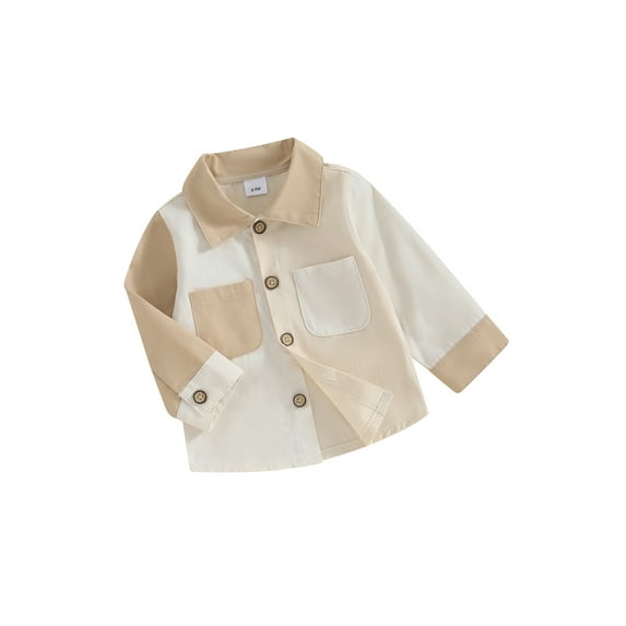 FEORJGP Toddler Boys Girls Long Sleeve Shirt Button Down Tops Contrast Color Cardigan Pocket Blouse Lapel Jacket for Baby Loose Casual Spring Fall Clothes