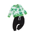 thumbnail image 1 of FEORJGP Toddler Boys Ireland Festival Outfits Infant Long Sleeve Sweatshirts Green Shamrock Print Pullover Crew Neck Tops and Drawstring Long Pants Newborn 2Pcs Loose Casual Clothes Set, 1 of 9