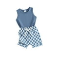 thumbnail image 1 of FEORJGP Toddler Boys Summer Outfits 0-3Y Infant Baby Sleeveless Vest Crew Neck Waistcoat Solid Color Tank Tops and Checkerboard Elastic Waist Shorts Loose Casual Daily 2Pcs Clothes Set, 1 of 9