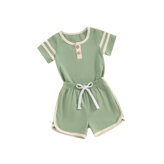FEORJGP Toddler Boys Summer Outfits 3M 6M 1T 2T 3T Infant Short Sleeve T-shirt Crew Neck Shirt Contrast Color Tops and Drawstring Shorts Sets Little Boy Casual Daily Clothes