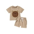 thumbnail image 1 of FEORJGP Toddler Boys Summer Outfits 6M 1T 2T 3T Infant Baby Short Sleeve T-Shirts Crew Neck Shirt Fuzzy Bear Embroidered Tops Elastic Waist Shorts Newborn Cute Casual 2Pcs Clothes Set, 1 of 8