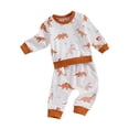 thumbnail image 1 of FEORJGP Toddler Boys Valentine's Day Outfits Infant Baby Long Sleeve Sweatshirts Dinosaur Print Jumpers Crew Neck Tops and Drawstring Sweatpants Long Pants 2Pcs Clothes Set, 1 of 9