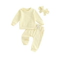 thumbnail image 1 of FEORJGP Toddler Girl 3 Pcs Casual Outfits 0 6M 12M 18M 2T 3T Infant Baby Long Sleeve Sweatshirts Daisy Embroidery Pullovers Crew Neck Tops with Elastishion Cute Comfy Clothes for Spring Fall, 1 of 6