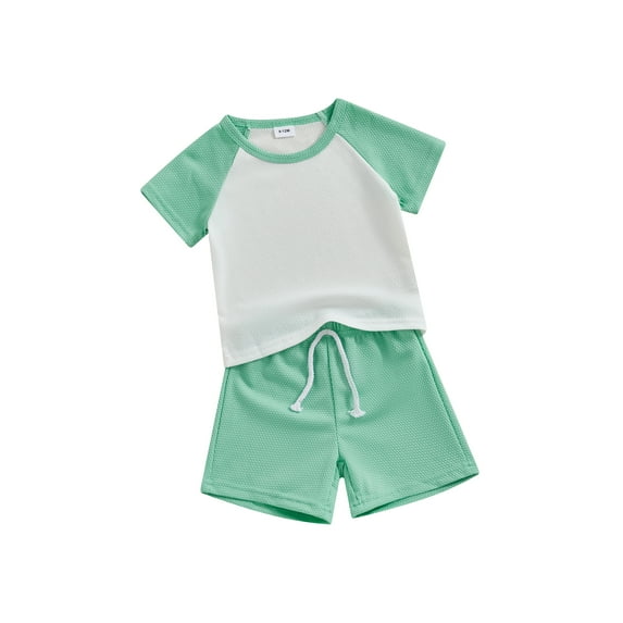 FEORJGP Toddler Girl Boy Summer Shorts Set 9M 1T 2T 3T 4T Kids Round Neck Raglan T-Shirt Contrast Color Shirt Short Sleeve Tops with Solid Color Shorts Infant Basic 2Pcs Casual Outfit