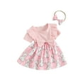 thumbnail image 1 of FEORJGP Toddler Girl Easter Outfits 0-2Y Infant Baby 2 Piece Summer Set Round Neck Jumpsuit Dress Short Sleeve Ribbed Bodysuit Dress Rabbit Print Rompdband Newborn Cute Casual Daily Clothing, 1 of 9