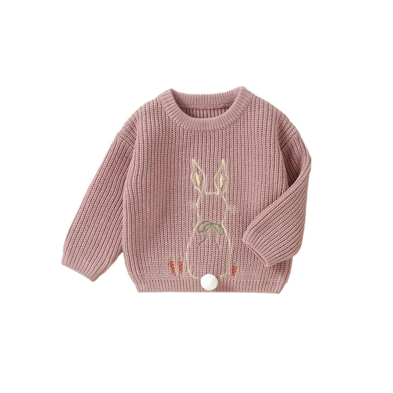 FEORJGP Toddler Girl Easter Sweater Infant Baby Long Sleeve Knitwear Pullover Bunny Embroidery Pattern Knitted Chunky Cable Jumpers Round Neck Tops Warm Casual Soft Cozy Clothes Walmart