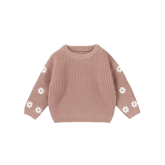 FEORJGP Toddler Girl Thick Cozy Sweaters 6M 9M 12M 18M 2T 3T Infant Long Sleeves Knitted Pullovers Casual Floral Embroidery Sweatshirts Newborn Chunky Cute Warm Daily Clothes for Fall Winter