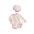 thumbnail image 1 of FEORJGP Toddler Girls Bikini Infant Zipper Swimwear Long Sleeve Romper Floral/Pattern Print Jumpsuit Crew Neck Bodysuit Little Girl Bathing Suit with Hat for Beach Swimming, 1 of 9