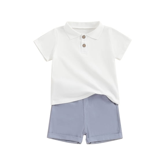 FEORJGP Toddler Girls Boys Summer Outfit Kids Baby Short Sleeve Polo Shirt Lapel T-shirt Button Up Tops and Solid Color Shorts Sets Loose Casual Daily Clothes