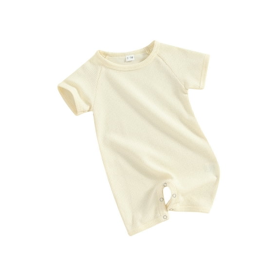 FEORJGP Toddler Girls Boys Summer Waffle Romper Newborn Baby Short Sleeve Jumpsuits Shorts Solid Color Crew Neck Bodysuits Infant Loose Casual Basic Clothes