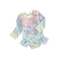 thumbnail image 1 of FEORJGP Toddler Girls Rash Guard Swimsuit Infant Baby Summer Swimwear Long Sleeve Rompers Crew Neck Jumpsuit Floral/Cartoon Print Kids Cute Ruffles Bathing Suit, 1 of 9