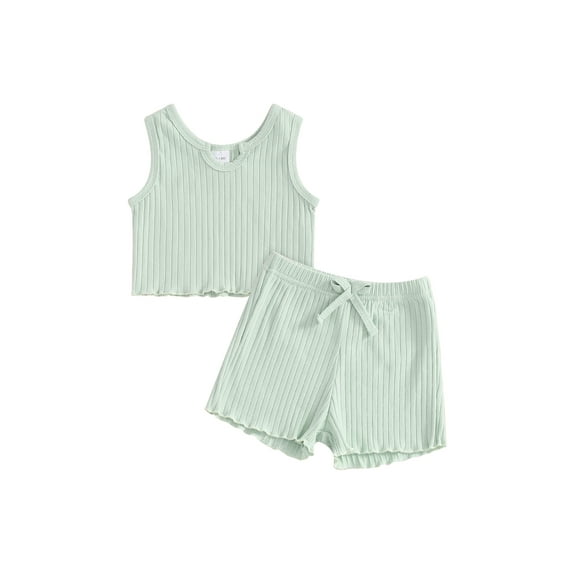 FEORJGP Toddler Girls Summer Outfits 1Y 2Y 3Y 4Y 5Y Kids Sleeveless Vest Crew Neck Camisole Solid Color Tank Tops Ruffle Trim Shorts Sets Infant Baby Cute Casual Soft Clothes