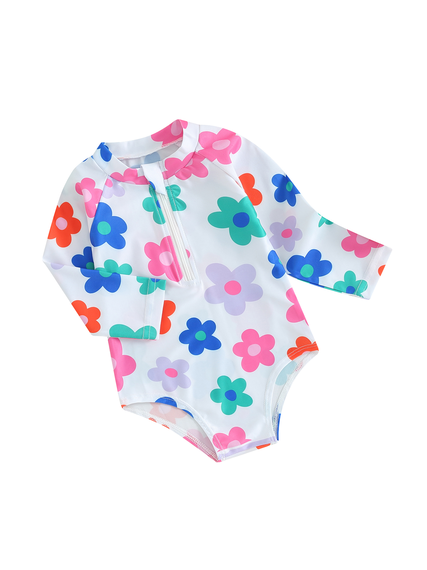 FEORJGP Toddler Girls Summer Swimsuit Infant Rash Guard Swimwear Kids Long Sleeve Rompers Crew