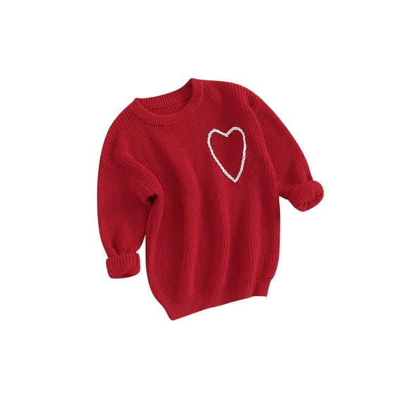 FEORJGP Toddlers Baby Girl Valentine’s Day Sweaters Infant Long Sleeve Knitwear Pullovers Heart Embroidery Knit Jumper Crew Neck Sweatshirt Knitted se Casual Clothes for Spring Fall Winter