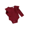 thumbnail image 1 of FEORJGP Toddlers Girls Autumn Outfits Newborn Baby Crew Neck Rompers Long Sleeve Jumpsuit Solid Color Ruffle Ribbed Romper Infant Loose Casual Bodysuit, 1 of 9