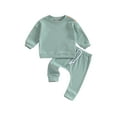 thumbnail image 1 of FEORJGP Toddlers Infant Baby Boys Girls 2Pcs Fall Outfits Long Sleeve Pullover Solid Color Ribbed Sweatshirt Crew Neck Tops and Sweatpants Long Pants Set Loose Casual Clothes Activewear, 1 of 9
