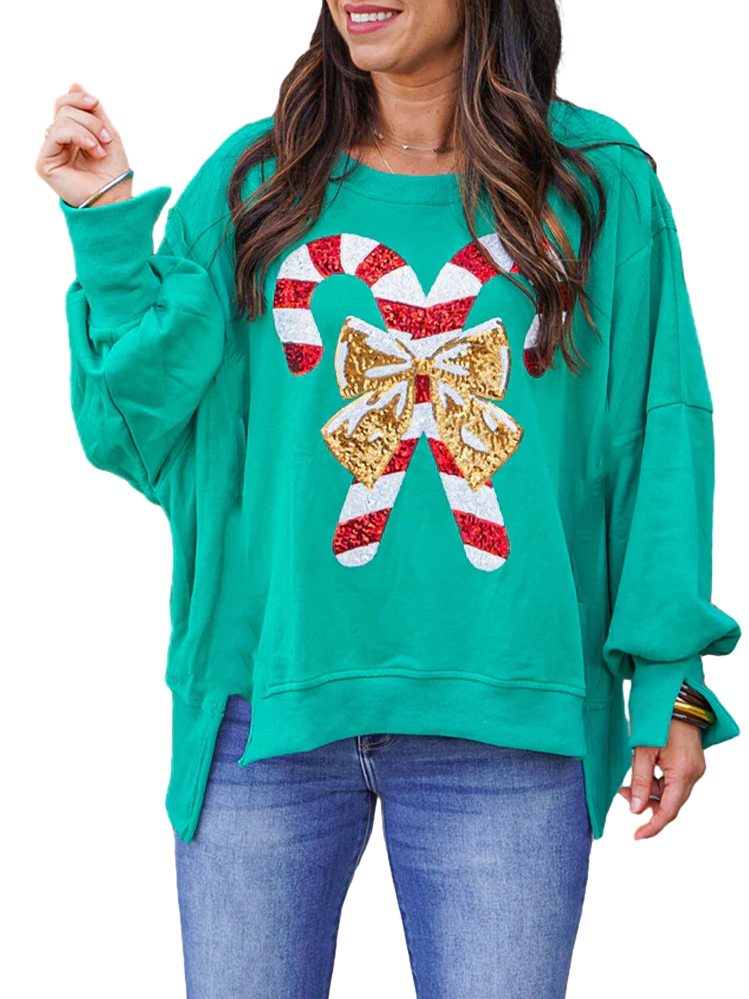 FEORJGP Women Christmas Cute Sweatshirts Long Sleeve Pullovers Sequin