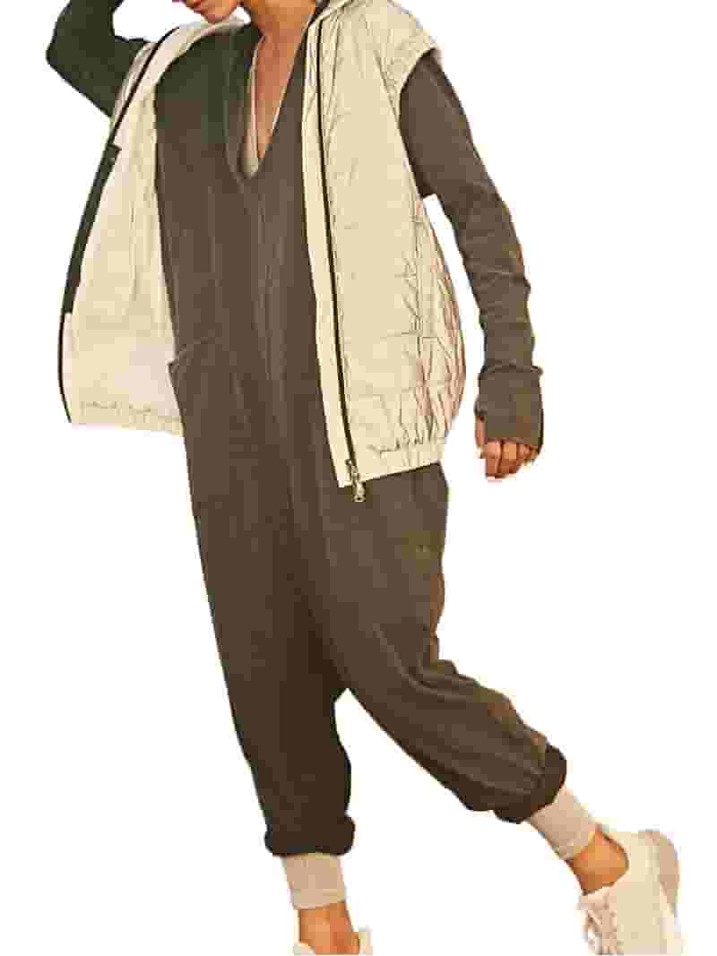 Casual Long Sleeve Solid Color V-neck Jumpsuits Casual Long Sleeve Solid Color V-neck Jumpsuits