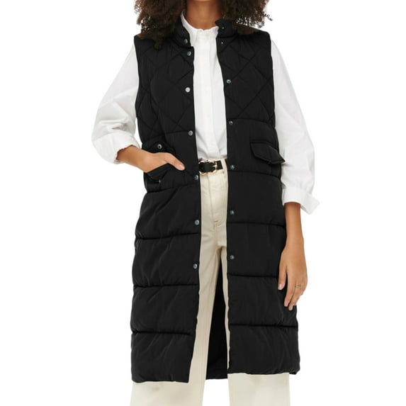 FEORJGP Women Quilted Puffer Vest Solid Color Long Waistcoat Button Down Jacket Warm Cozy Cardigan for Windybreak Winter Outwear Streetwear