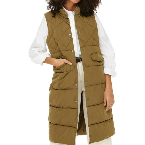 FEORJGP Women Quilted Puffer Vest Solid Color Long Waistcoat Button Down Jacket Warm Cozy Cardigan for Windybreak Winter Outwear Streetwear