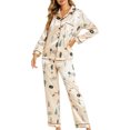thumbnail image 1 of FEORJGP Women Satin Pajamas S-2XL Ladies Casual Lounge Set Long Sleeve Shirts Leaves Print T-shirt Pullover Turn-Down Collar Tops and Pants 2 Piece Loose Comfy Loungewear Outfits for Spring Fall, 1 of 9
