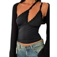thumbnail image 1 of FEORJGP Women Sexy Camisole Ladies Sleeveless Vest Asymmetric Lace Trim Top Slim Fit Summer Blouses Fashion Streetwear for Party Club, 1 of 7