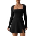 thumbnail image 1 of FEORJGP Women Sexy Slim Mini Dress Spring Summer Short Dress Long Sleeve Short Evening Dress Square Neck Dating Dress Solid Color Split Hem Party Dress for Holiday Daily Party, 1 of 7