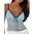 thumbnail image 1 of FEORJGP Women Summer Camisole Sleeveless V-neck Tops Tie-up Lace Slim Fit Vest Patchwork See-through Blouses, 1 of 6