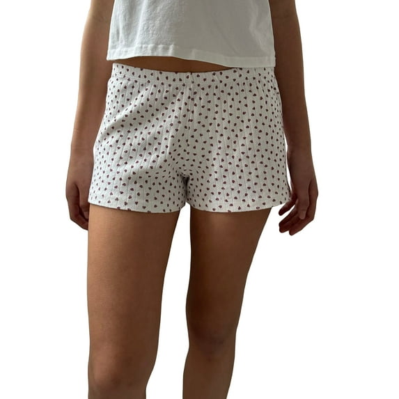 FEORJGP Women Summer Lounge Shorts Ladies Pajama Shorts Elastic Waist Floral/Heart Print Sleepwear Soft Cute Nightwear
