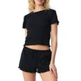 thumbnail image 1 of FEORJGP Women Summer Pajama Set Ladies Soft Loungewear Short Sleeve Shirt Crew Neck T-shirt Ruffled Tops with Elastic Shorts Solid Daily Sleepwear Casual Comfy Nightwear, 1 of 6
