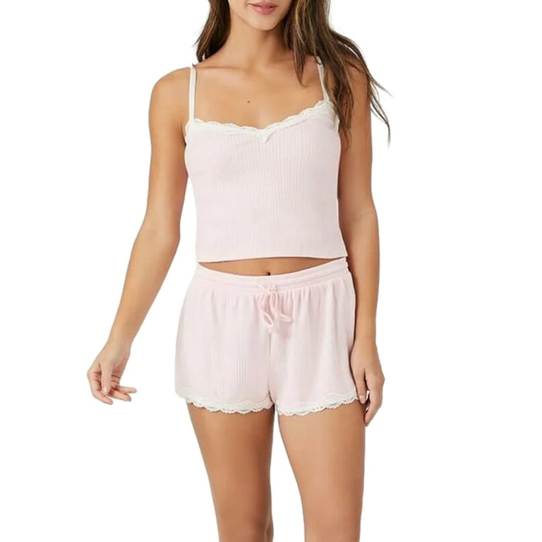 Lace Trim Short And Tank Top Pjs Lace Tank And Shorts Pj Set