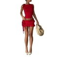 thumbnail image 1 of FEORJGP Women Summer Red Mini Skirts Outfits Ladies Sleeveless Vest Solid Color Tie-Up Shoulder Tank Tops Ruffles Mini Skirts Slim Bodycon 2 Pieces Clothes Set for Bar Club Streetwear, 1 of 9