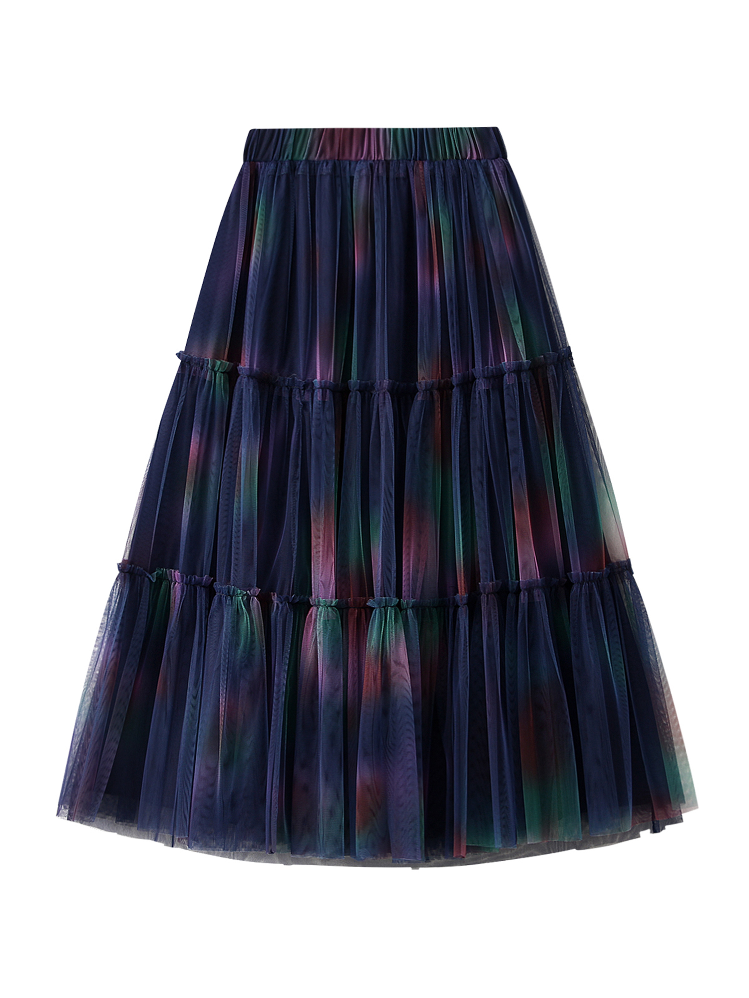 FEORJGP Women Tulle Tutu Long Skirt Gradient TieDye Print ALine Skirt