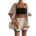 thumbnail image 1 of FEORJGP Women Two Piece Outfits Ladies Short Sleeve Shirt Lapel Button T-shirt Tops Drawstring Shorts Sets Loose Casual Simply Summer Beachwear Fashion Streetwear for Vacation, 1 of 5
