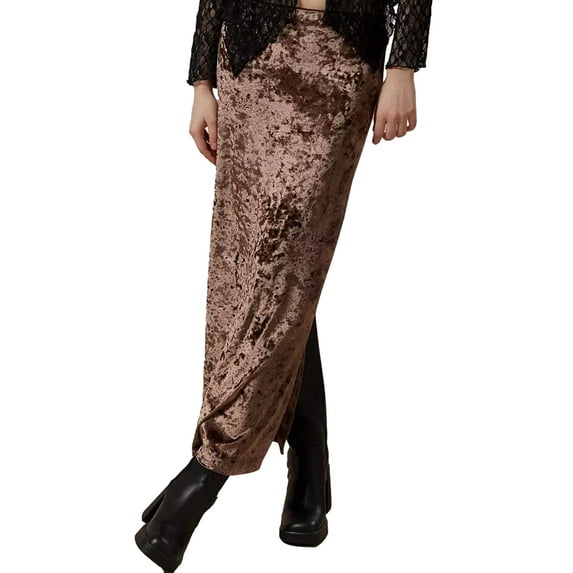 FEORJGP Women Velvet Long Skirt Elegant Fashionable Split Skirt Casual Solid Color Skirt for Work Streetwear Clubwear