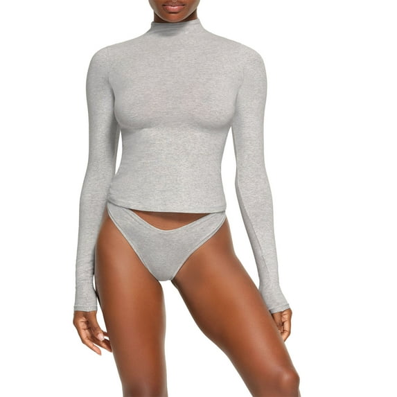 FEORJGP Women's Basic Jumpers Long Sleeve T-shirt High Neck Pullover Solid Color Slim Fit Tops Casual Streetwear for Spring Autumn