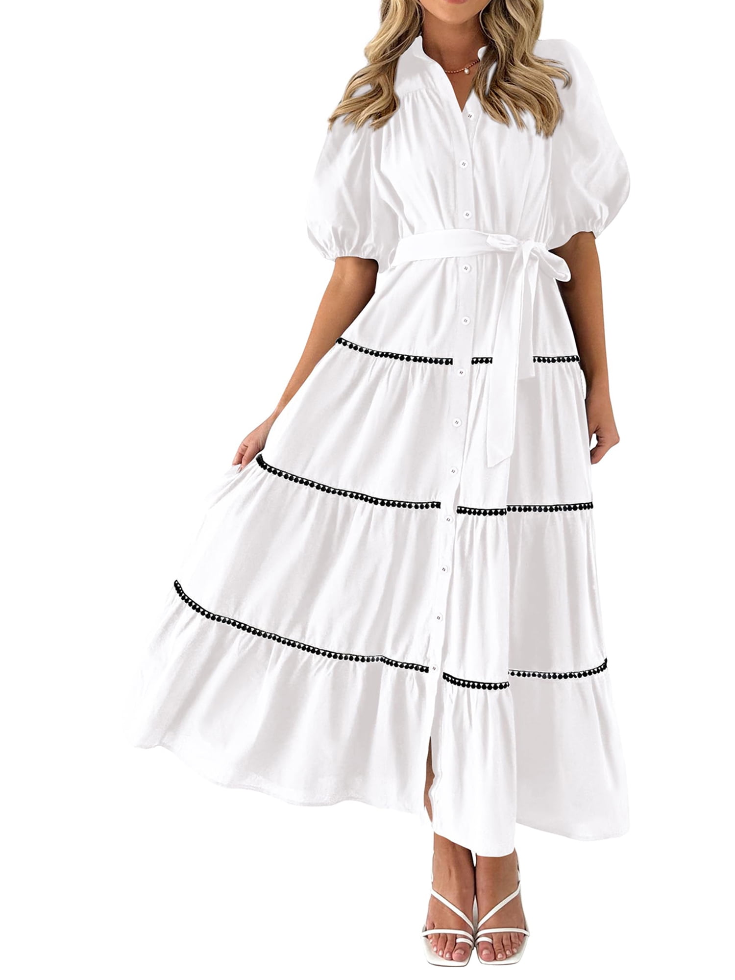 Versatile Women's Lightweight Button Down Shirt Dress Casual Elegant