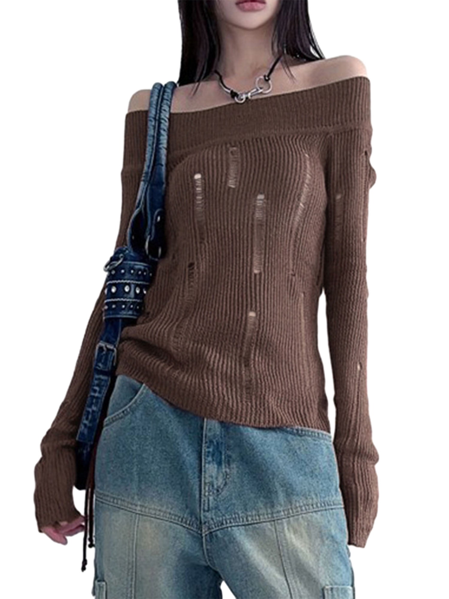 Ladies off the shoulder jumpers hot sale