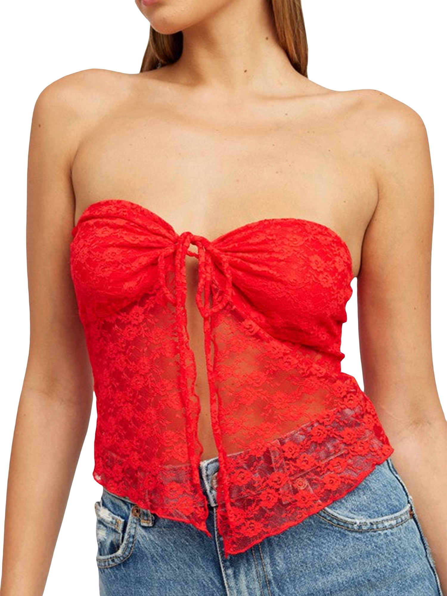 Lace Tube Hollow Backless See-through Strap Top main image 0