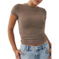 thumbnail image 1 of FEORJGP Women's Slim Basic T-Shirts Ladies Short Sleeve Shirt Tight Fitted Round Neck Blouses Solid Color Bodycon Tops Streetwear Teen Girl Cool Fashion Clothes for Summer, 1 of 7