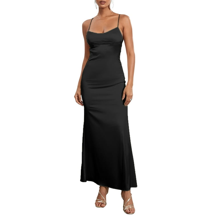 Solid Color Spaghetti Straps Sleeveless Evening Dress Solid Color Spaghetti Straps Sleeveless Evening Dress