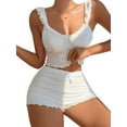 thumbnail image 1 of FEORJGP Women's Summer Pajiamas Set Ladies Soft Cute Loungewear Sleeveless Vest V-Neck Ruffled Waistcoat Backless Crop Tank Tops with Mini Bow Shorts 2 Pieces Sleepwear Nightwear, 1 of 6