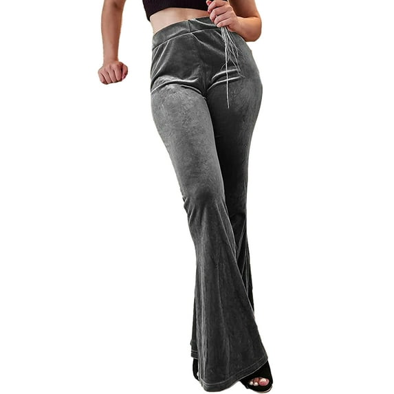 FEORJGP Women’s Velvet Flare Pants Elastic High Waist Trousers Solid Color Slim Fit Bell-Bottom Bootcut Pants