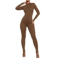 thumbnail image 1 of FEORJGP Women's Yoga Jumpsuit Pants Ribbed Long Sleeve Bodysuit Round Neck Bodycon Workout Rompers Unitard Leggings, 1 of 9
