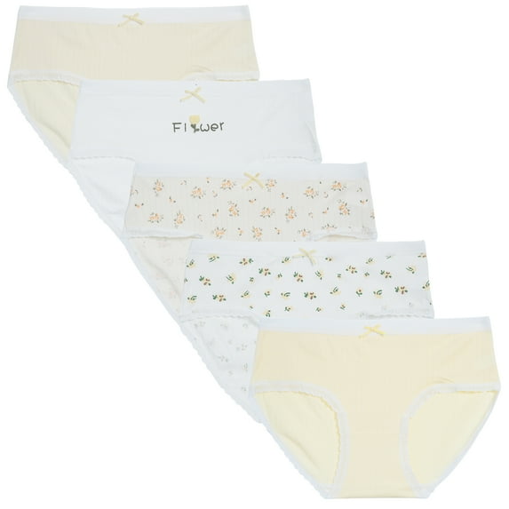 FEOYA 5 Pack Girls Soft Underwear Cotton Panties Kids Breathable Underwear Cute Bear Panties Comfortable Brief Lace Trimmed Panties L