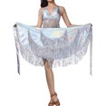 thumbnail image 1 of FEOYA Belly Dance Hip Scarf for Women Triangle Dance Belt Skirt with Tassels Latin Dance Hip Scarf Sequins Wrap Scarf Skirt for Music Festival Rave Party Silver, 1 of 7